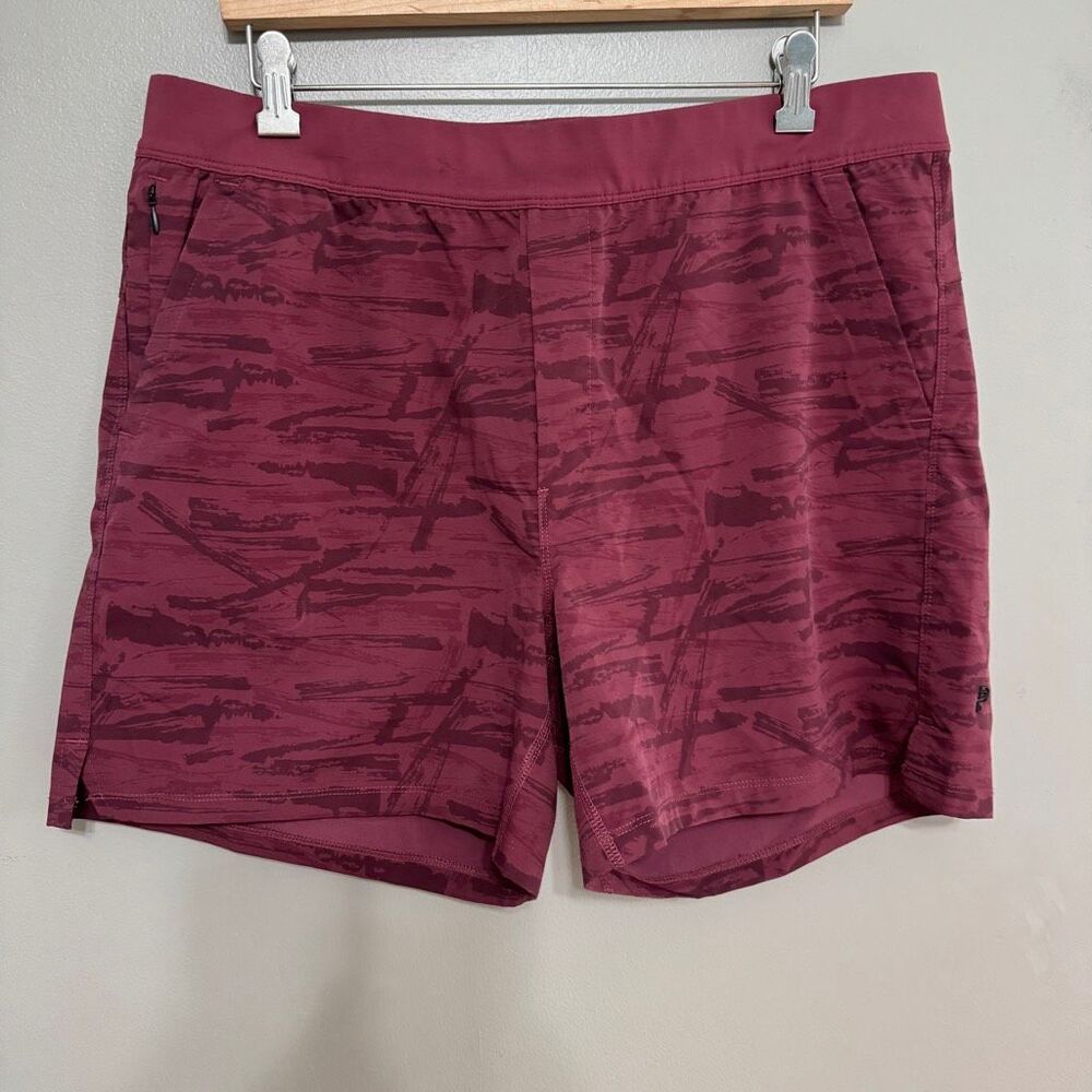 Public Rec Flex Shorts in a brushed maroon camo size 38 with 5” inseam